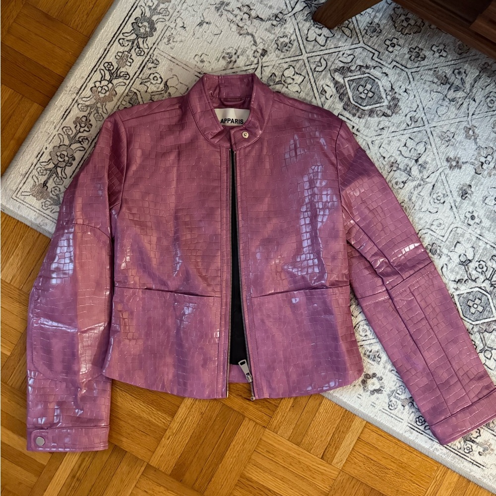 Apparis pink Croc-Embossed Bomber Jacket